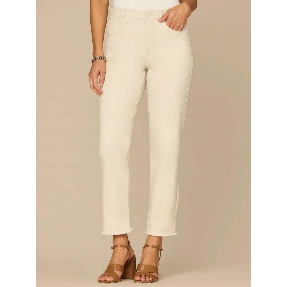 NWT Democracy Ab solution Slim Straight Jeans Women 16 White High Rise Raw Hem